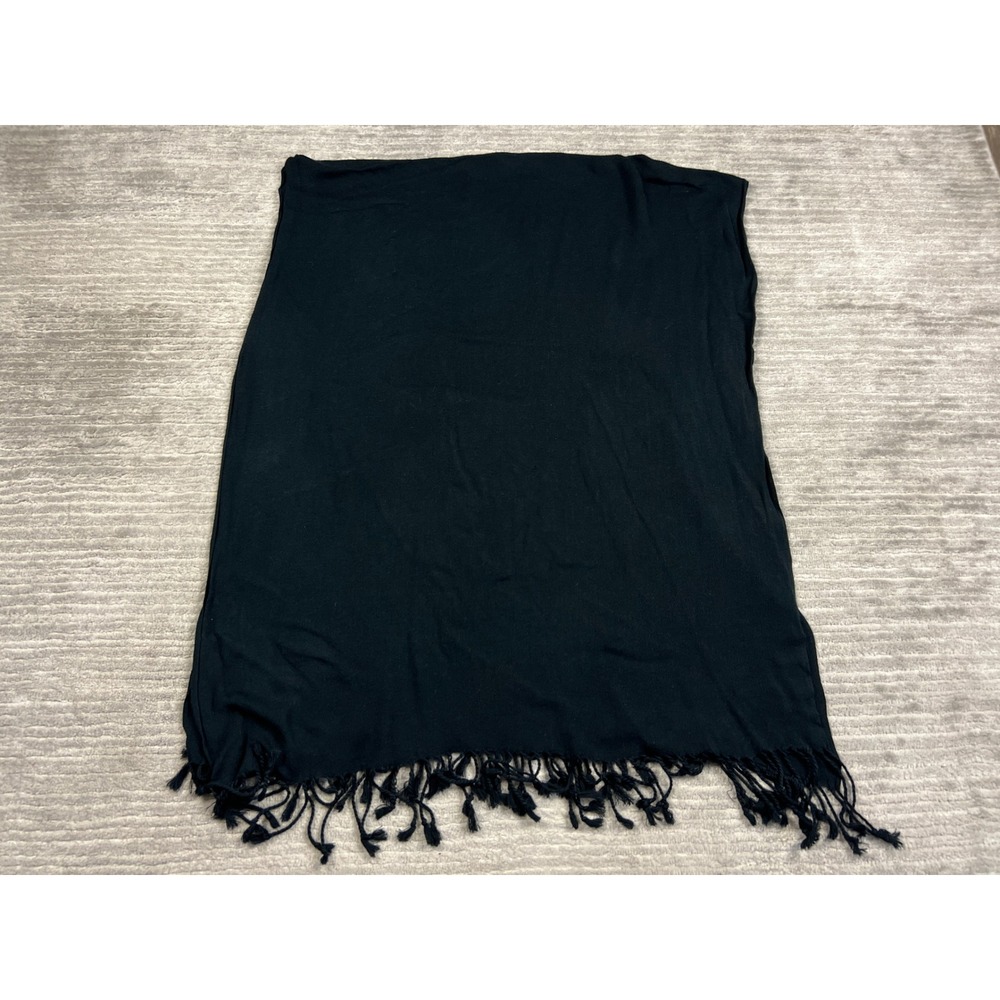 Unbranded Scarf Women OS Black Jersey Wrap Knotted Fringe Shawl Pashmina Solid